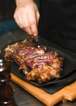 Grilled beef steak, close-up, selective focus Stock Photos