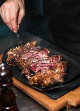 Grilled beef steak, close-up, selective focus Stock Photos