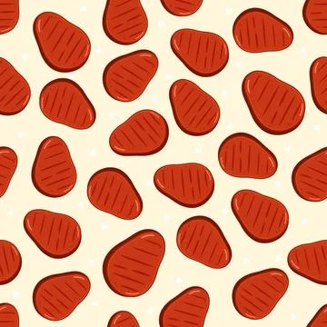 Grilled beef steak flat design seamless pattern Stock Illustration