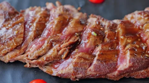 Grilled Beef Steak Stock Footage 345686698