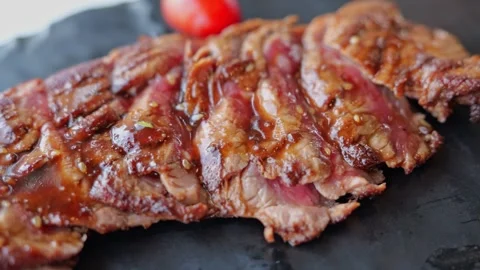 Grilled Beef Steak Stock Footage 345686754