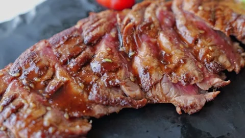 Grilled Beef Steak Stock Footage 345686782