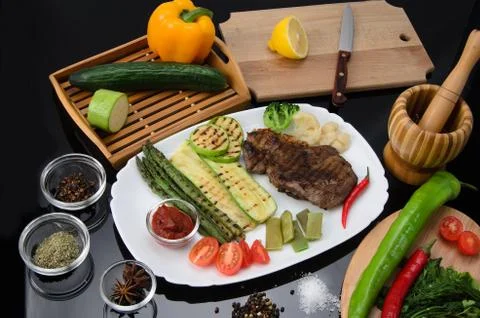 Grilled Beef Steak Stock-Fotos