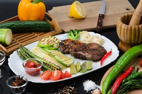 Grilled Beef Steak Stock Photos