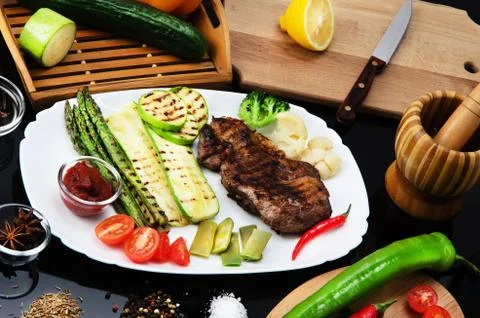 Grilled Beef Steak Stock Photos