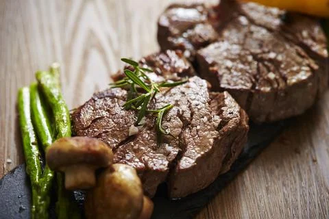 Grilled beef steak with vegetables Stock Photos