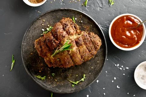 Grilled beef, top view Stock Photos