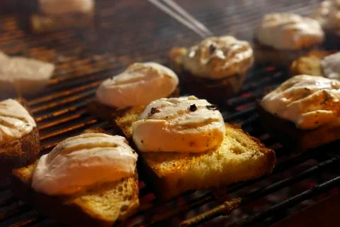 Grilled bread with mozzarella cheese Stock Photos