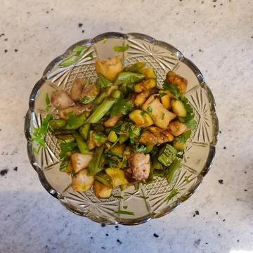Grilled bread salad with vegetables Stock Photos