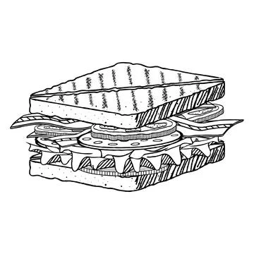 Grilled bread sandwich drawing - vector illustration Stock Illustration