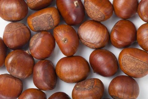 Grilled chestnuts. On white background. Stock Photos