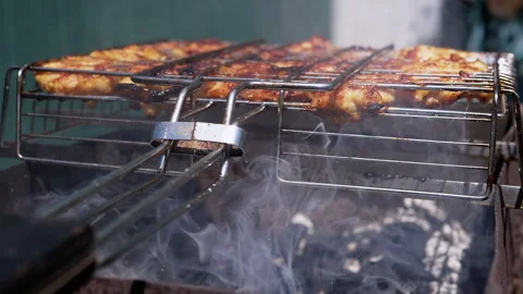Grilled Chicken on BBQ Grill Stock Footage 293198750