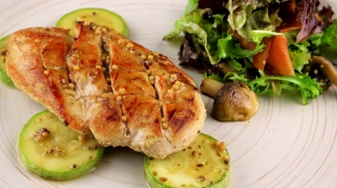 Grilled chicken breasts with vegetables Stock Footage 66481067
