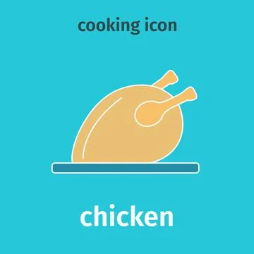 Grilled chicken color icon. Vector. Chicken on a tray, flat. Stock Illustration