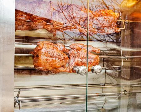 Grilled Chicken Cooking Process Stock-Fotos