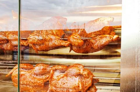 Grilled Chicken Cooking Process Stock-Fotos