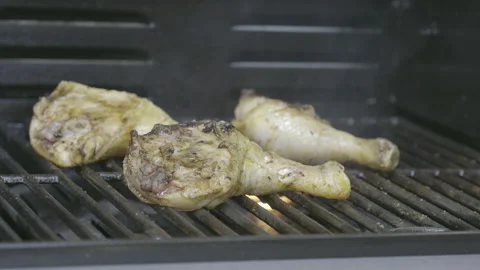 Grilled chicken drumstick preparing on BBQ Stock Footage 160146888