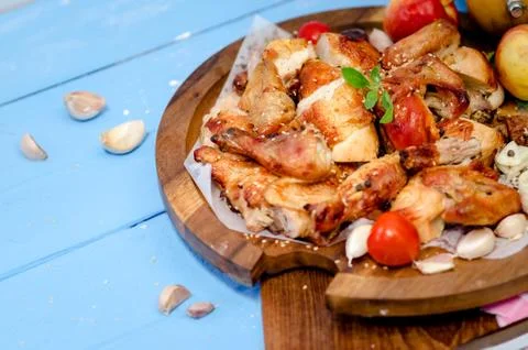Grilled chicken leg with vegetables Stock Photos