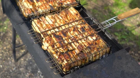 Grilled chicken legs Stock Footage 76988669