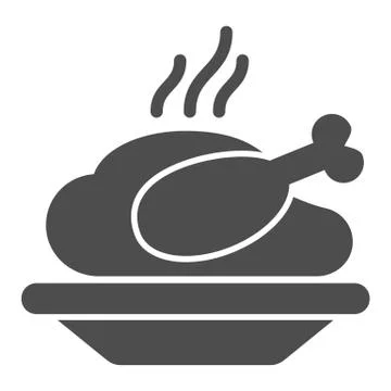 Grilled chicken in plate solid icon, Christmas concept, Chicken grill sign on Stock Illustration