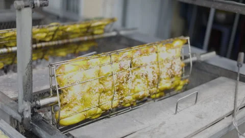 Grilled Chicken Rotating Spit Automatic Cooking Equipment 02 Stock Footage 333742197