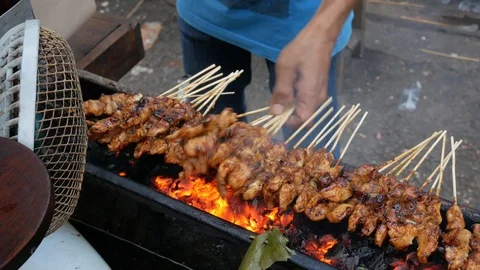 Grilled Chicken Satay Stock Footage 110739314