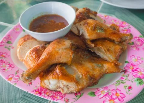Grilled Chicken with Sauce Stock Photos