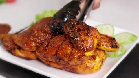 Grilled chicken served on plate with salad Video stock 286784834