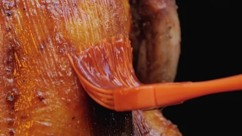 Grilled chicken smeared with sauce Stock Footage 160606933