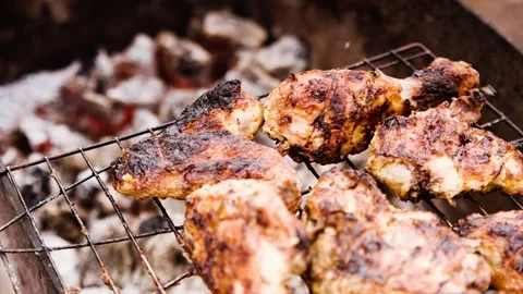 Grilled chicken thigh on the grill. Stock Footage 89131653