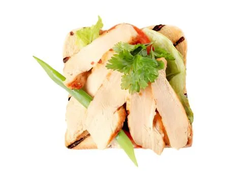 Grilled chicken with vegetables on bread Stock Photos