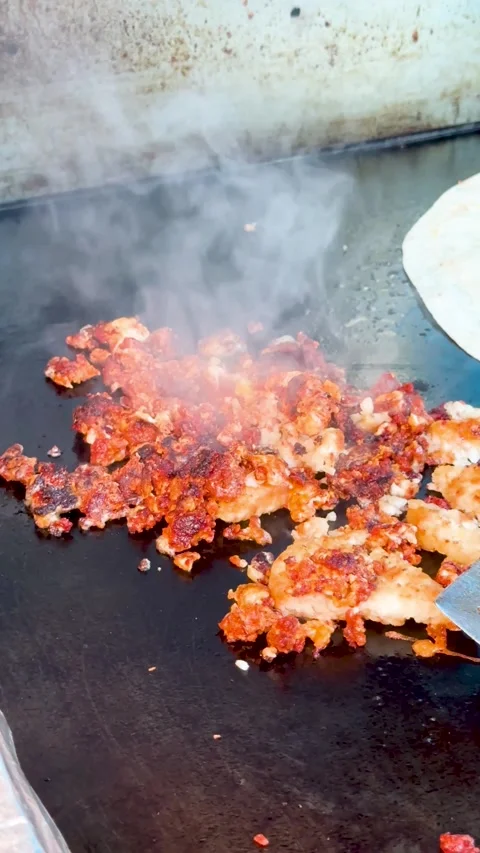 Grilled Chorizo and egg on Griddle Stock Footage 318749347