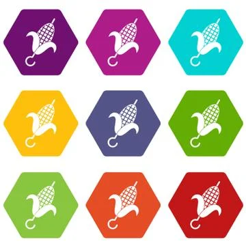 Grilled corn cob icon set color hexahedron Stock Illustration