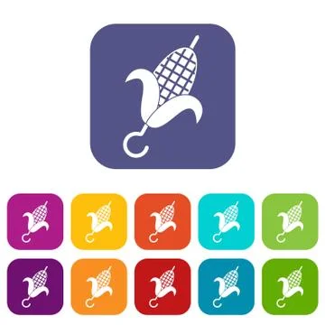 Grilled corn cob icons set flat Stockillustratie