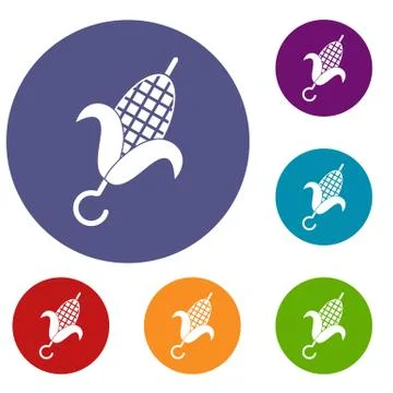 Grilled corn cob icons set Stock Illustration