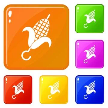 Grilled corn cob icons set vector color Stock Illustration