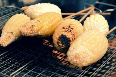 Grilled corn, hot corncob Stock Photos