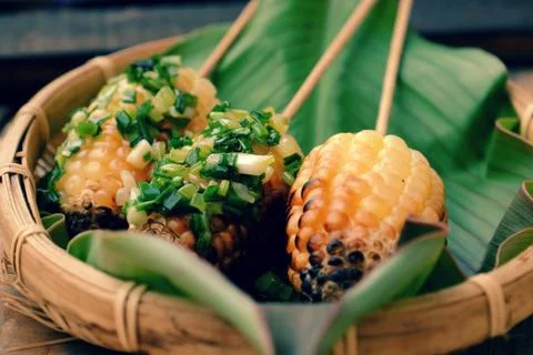 Grilled corn, hot corncob Stock Photos