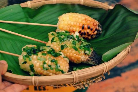 Grilled corn, hot corncob Stock Photos