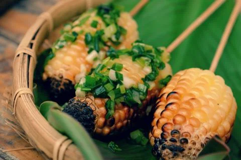 Grilled corn, hot corncob Stock Photos