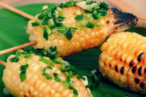 Grilled corn, hot corncob Stock Photos