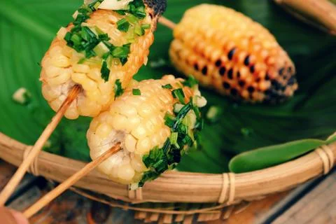 Grilled corn, hot corncob Stock Photos