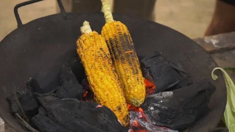 Grilled corn on the hot stove Stock Footage 73354714