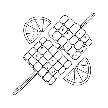 Grilled corn pieces in hand drawn doodle style. Mexican street corn on white Stock Illustration