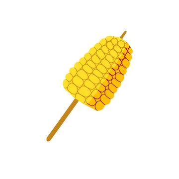 Grilled Corn On Stick. Fried fast food BBQ. Illustrazione stock