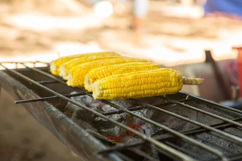 Grilled corn. vegetables grilled corn on the hot stove. Stock Photos