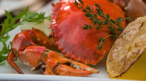 Grilled crabs on the plate in restaurant Vidéo 68997895