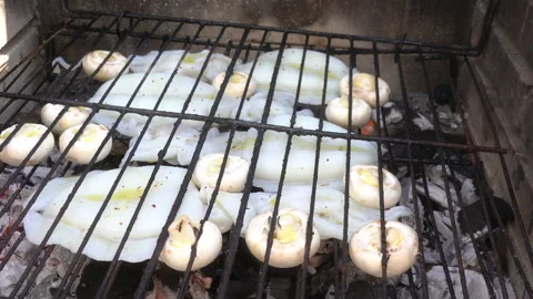 Grilled cuttlefish and vegetables Stock Footage 264069509