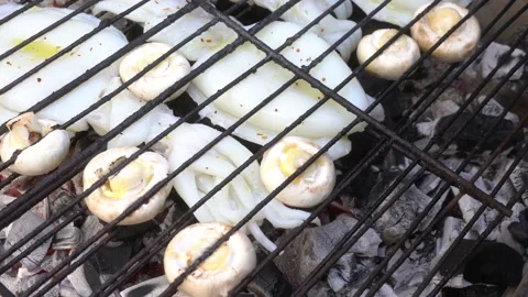 Grilled cuttlefish and vegetables Stock Footage 264069780