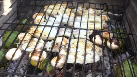 Grilled cuttlefish and vegetables Stock Footage 264070290